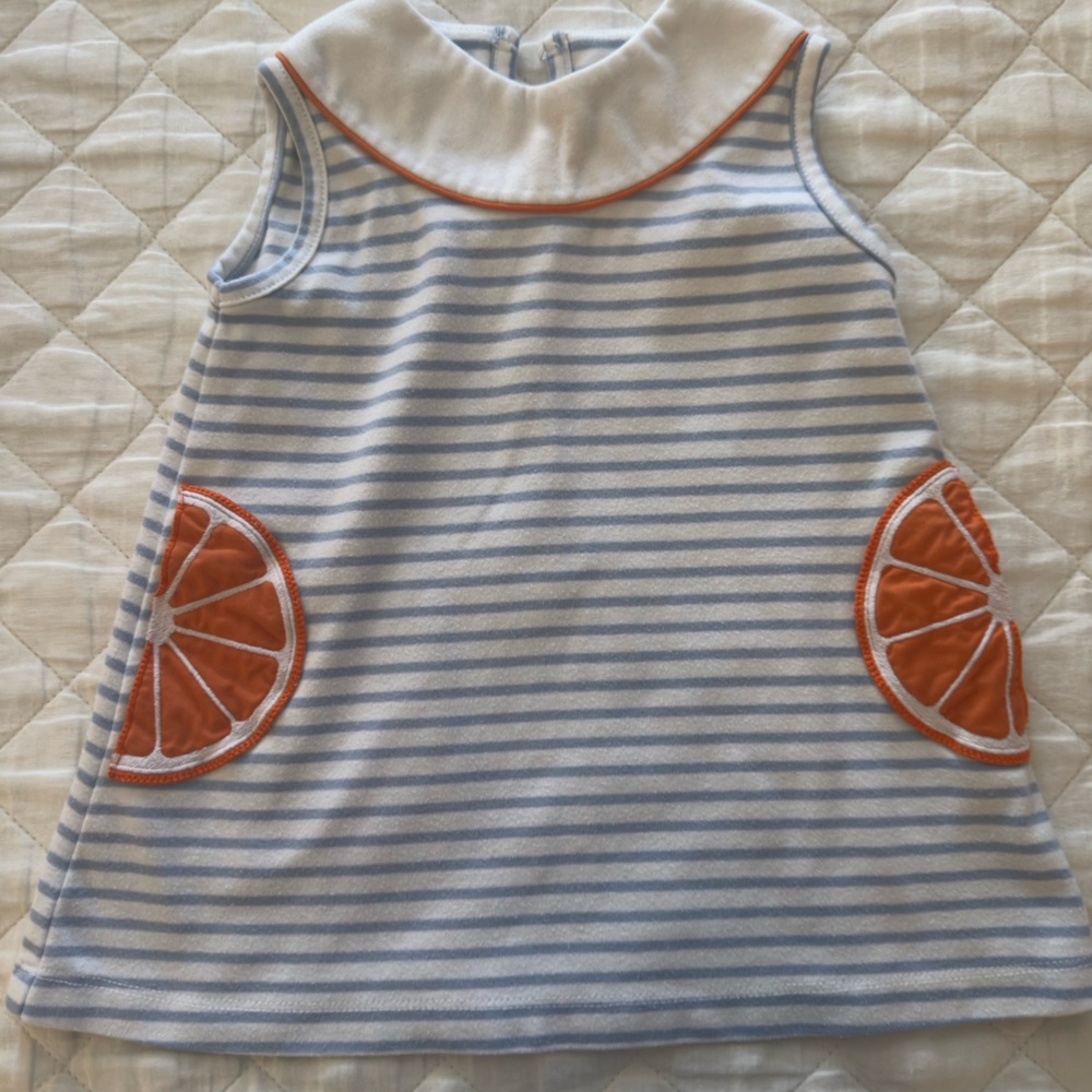 Blue Striped Dress with Orange Accents